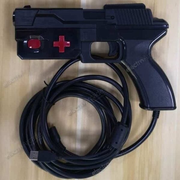 Retro-style light gun arcade controller with USB cable for gaming.