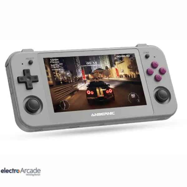 Portable Anbernic RG505 with 4.95" OLED touchscreen for Android gaming.