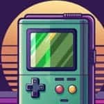 Retro handheld gaming device with colorful screen, perfect for arcade enthusiasts.
