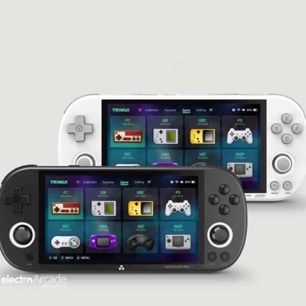 Handheld gaming console with 4.96" IPS screen and multiple game options.