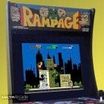 Arcade1Up Rampage arcade game with acrylic bezel upgrade for enhanced screen protection.