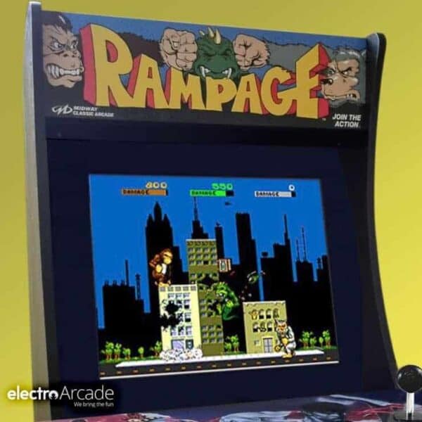Arcade1Up Rampage arcade game with acrylic bezel upgrade for enhanced screen protection.