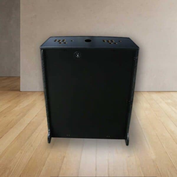 Black pedestal arcade and Pandora box stand for gaming machines.