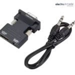 HDMI Female to VGA Male with 3.5mm Audio Cable for Display and Sound.