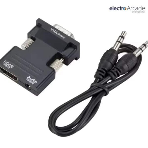 HDMI Female to VGA Male with 3.5mm Audio Cable for Display and Sound.