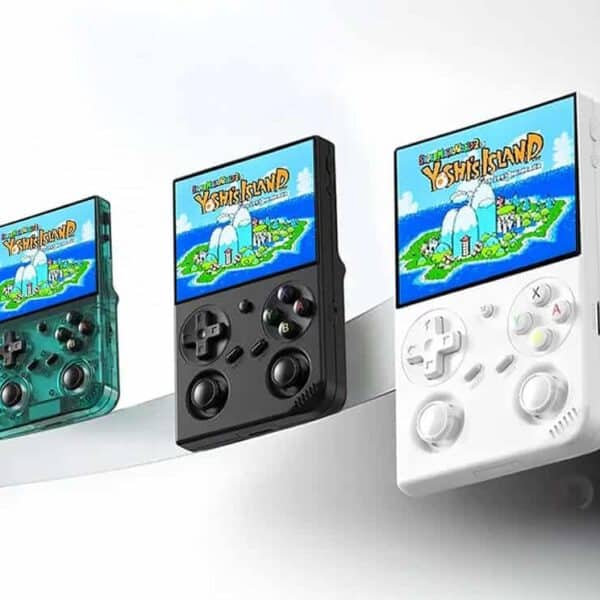 Compact Anbernic RG35XX Pro gaming device with 3.5-inch IPS screen and dual analog controls.