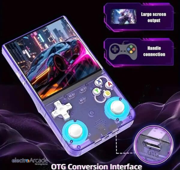 Portable retro gaming device with large screen and OTG connection.