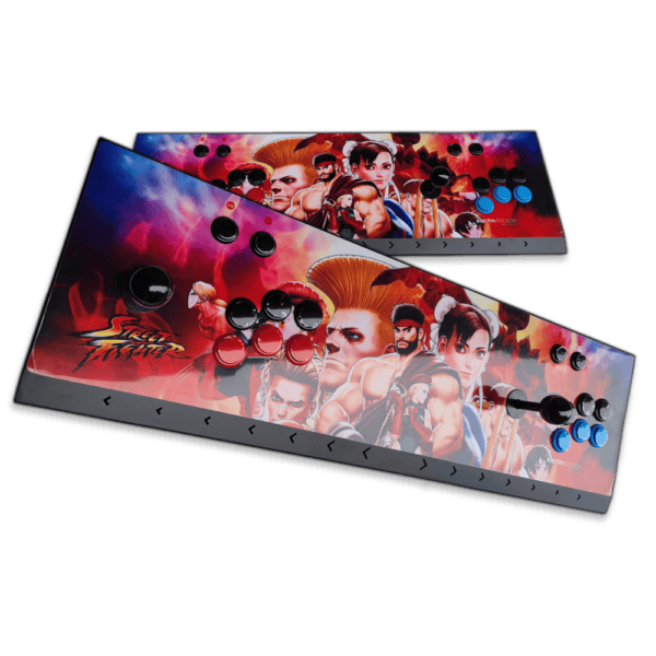 Street Fighter themed arcade console with colorful artwork and controls.