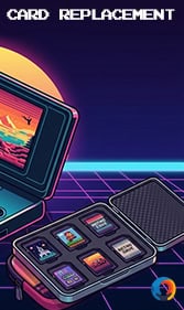 Arcade game console with colorful cartridges and neon accents for gaming enthusiasts.