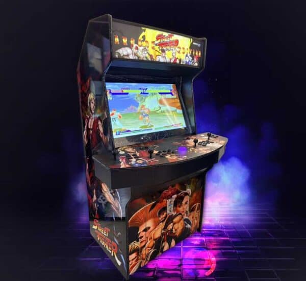 Arcade machine for multiplayer gaming with vibrant artwork and controls.