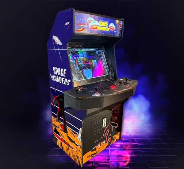 4-player arcade machine with space-themed design and colorful controls.