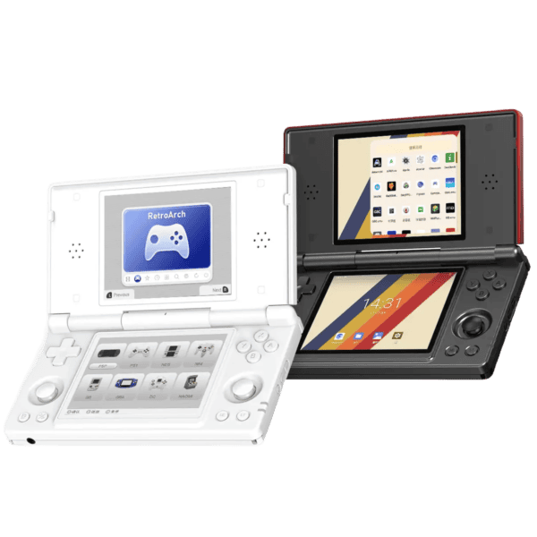 Electro Arcade handheld gaming devices in white and black colors.
